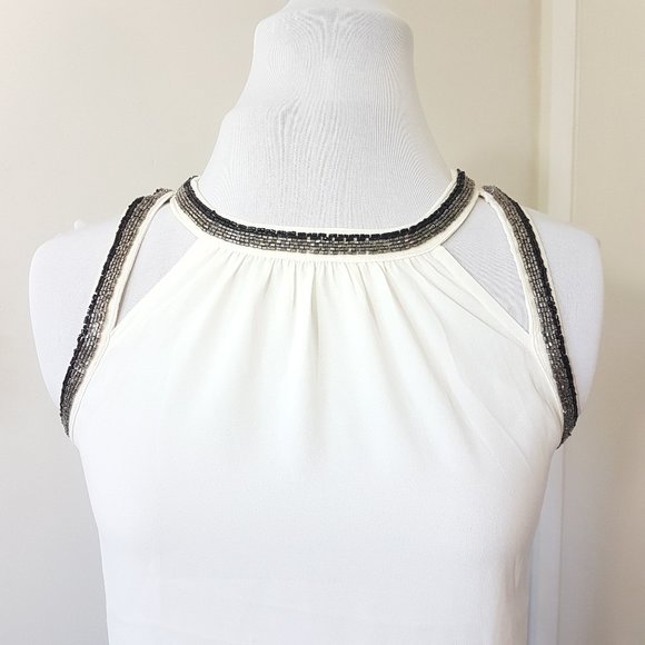 NEW Express White Dressy Beaded Tank Top Shirt S - Picture 3 of 6